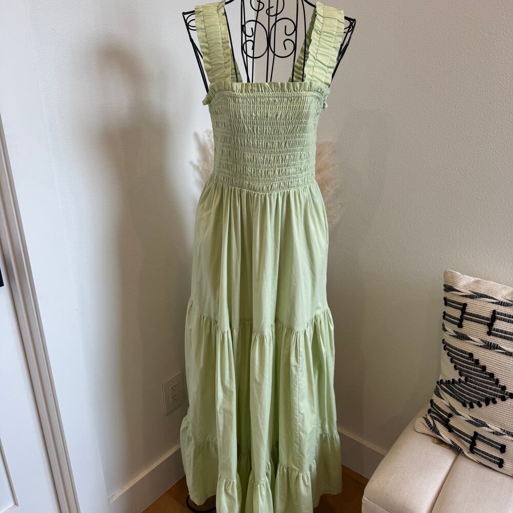 Abercrombie & Fitch Green Smocked Bodice Tiered Maxi Dress Size Medium